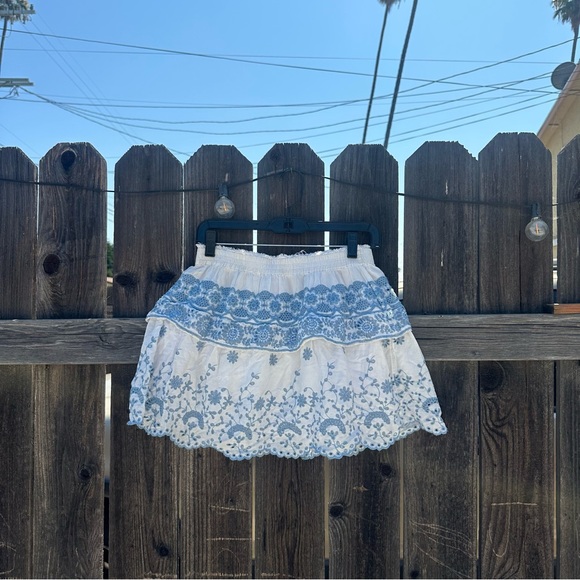 LoveShackFancy Dresses & Skirts - LoveShackFancy Blue and White Mini Skirt